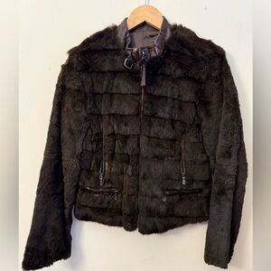 Reversible Rabbit Fur & Satin Jacket – Brown – Like New